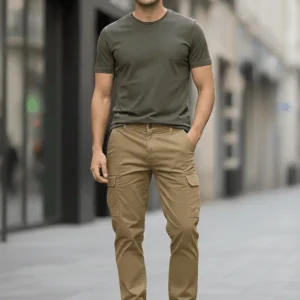 машки карго пантолони со копче и долен ластик