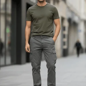 машки карго пантолони со копче и долен ластик